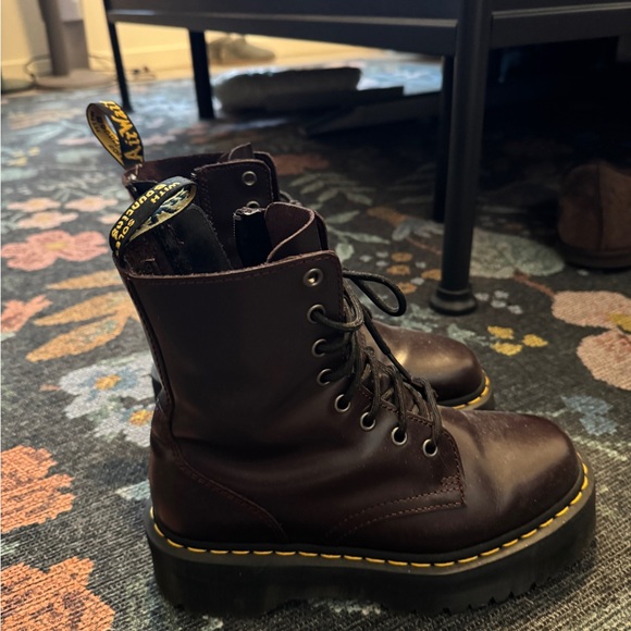 Dr. Martens Dark Red Platform Combat Boots - Picture 3 of 5
